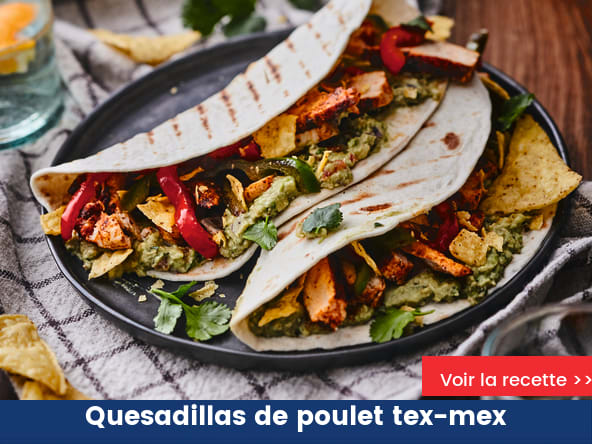Quesadillas de poulet tex-mex et creamy guacamole